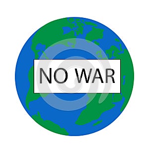 Silhouette of the globe with text no war.