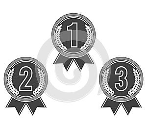 Silhouette gold silver bronze award sport 1st 2nd 3rd place medal red ribbon icons set vector illustration