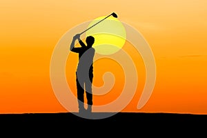 Silhouette golfer playing golf