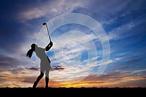 Silhouette golfer playing golf