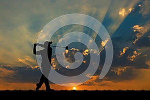 Silhouette golfer playing golf