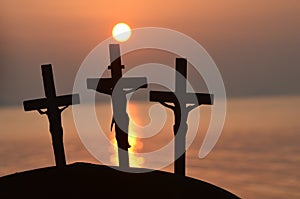 Silhouette of Golgotha mountain in the evening at sunset