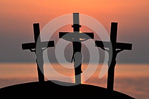 Silhouette of Golgotha mountain in the evening at sunset