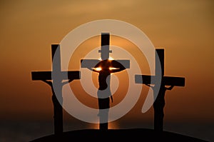 Silhouette of Golgotha mountain in the evening at sunset