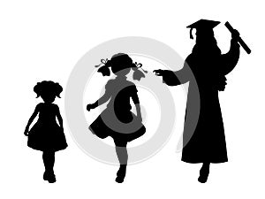 Silhouette of graduate growing up. Baby girl young woman