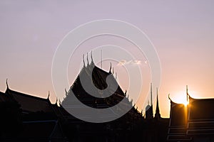 Silhouette of Grand Palace or Wat Phra Keaw at sunset Bangkok Thailand
