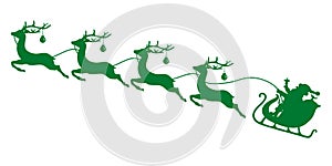 Green Christmas Sleigh Santa And Four Flying Reindeers Baubles