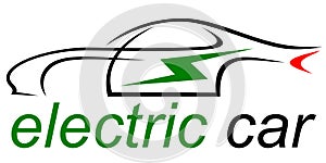 Silhouette of a green electric coupe car