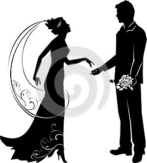 Silhouette of groom and bride
