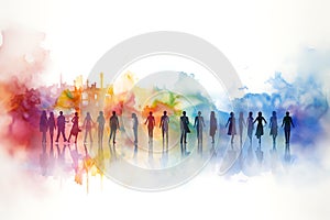 Silhouette of a group of business people on abstract colorful background