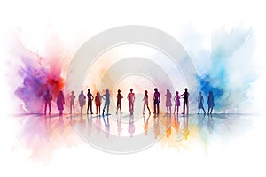 Silhouette of a group of business people on abstract colorful background