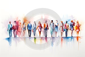 Silhouette of a group of business people on abstract colorful background