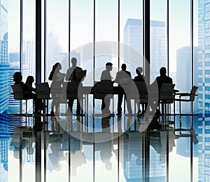 Silhouette Group of Business People Meeting Concept