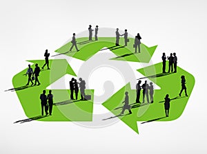 Silhouette Group of Business People with Recycle Symbol