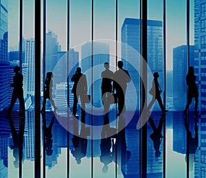 Silhouette Group of Business People Urban Scene Concept