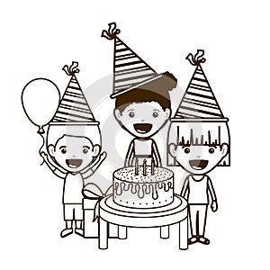 Silhouette of group of children in birthday celebration