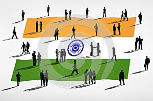 Silhouette Group in Global Business Concept with Flag of India