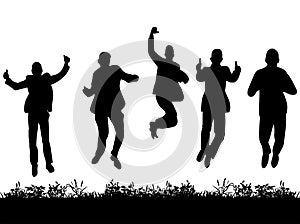 Silhouette group of men jumping in suits