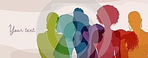 Silhouette group of multicultural women. Female social community of diverse culture. International Women s day. Colleagues.
