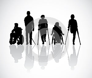Silhouette group people with disabilities black and white photo