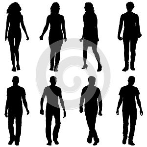 Silhouette Group of People Standing on White Background