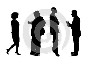 Silhouette of Group of Workers on a White Background