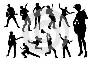 Silhouette Guitarist Musicians Set