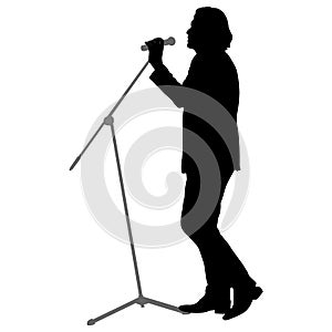 Silhouette of the guy beatbox with a microphone