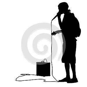 Silhouette of the guy beatbox with a microphone.