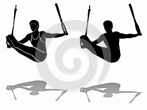 Silhouette of gymnast on still rings, vector draw