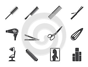 Silhouette hairdressing, coiffure and make-up icons