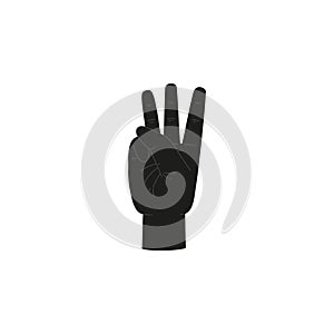 Silhouette of hand shows three fingers, cartoon vector illustration isolated.