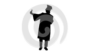 Silhouette Happy african american male student in graduation robe taking phone selfies with his diploma.