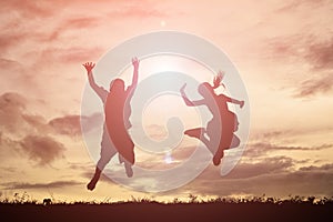 Silhouette happy children