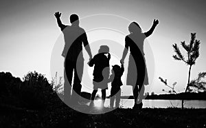 Silhouette of a happy family