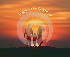 Silhouette happy family sun and sky sunset.