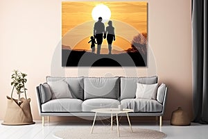silhouette of a happy family at sunset