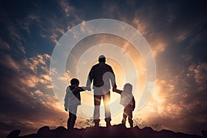 silhouette of a happy family at sunset