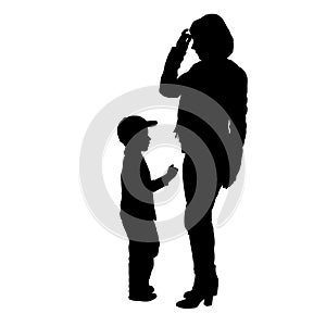 Silhouette of happy family on a white background