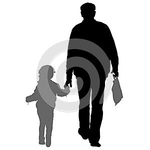 Silhouette of happy family on a white background. Vector illustration.