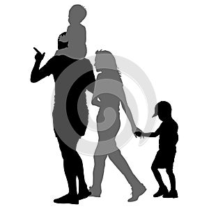 Silhouette of happy family on a white background. Vector illustration.