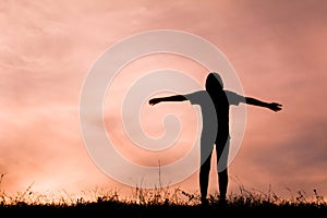 Silhouette of happy women playing