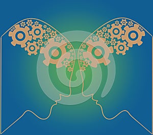 silhouette of the head, brain, and cog gears. Vector Illustration