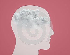 Silhouette of a head with a cloud. Thought in the head of man