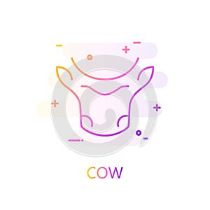 Silhouette of head of cow in color line style. Vector