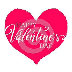 Silhouette of heart in grunge style, hand written Happy Valentines day, vector illustration