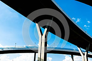 Silhouette of highway ramps on a sunny day