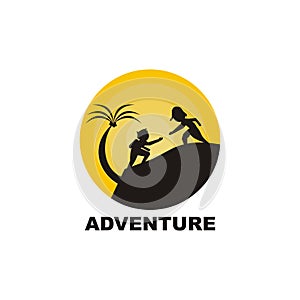 Silhouette hiking design logo on the mountain - illustration - vector