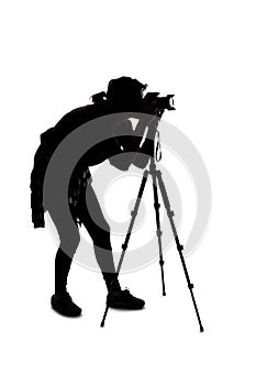 Silhouette of a Hiking Photographer on a White Background