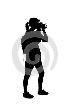 Silhouette of a Hiking Photographer on a White Background